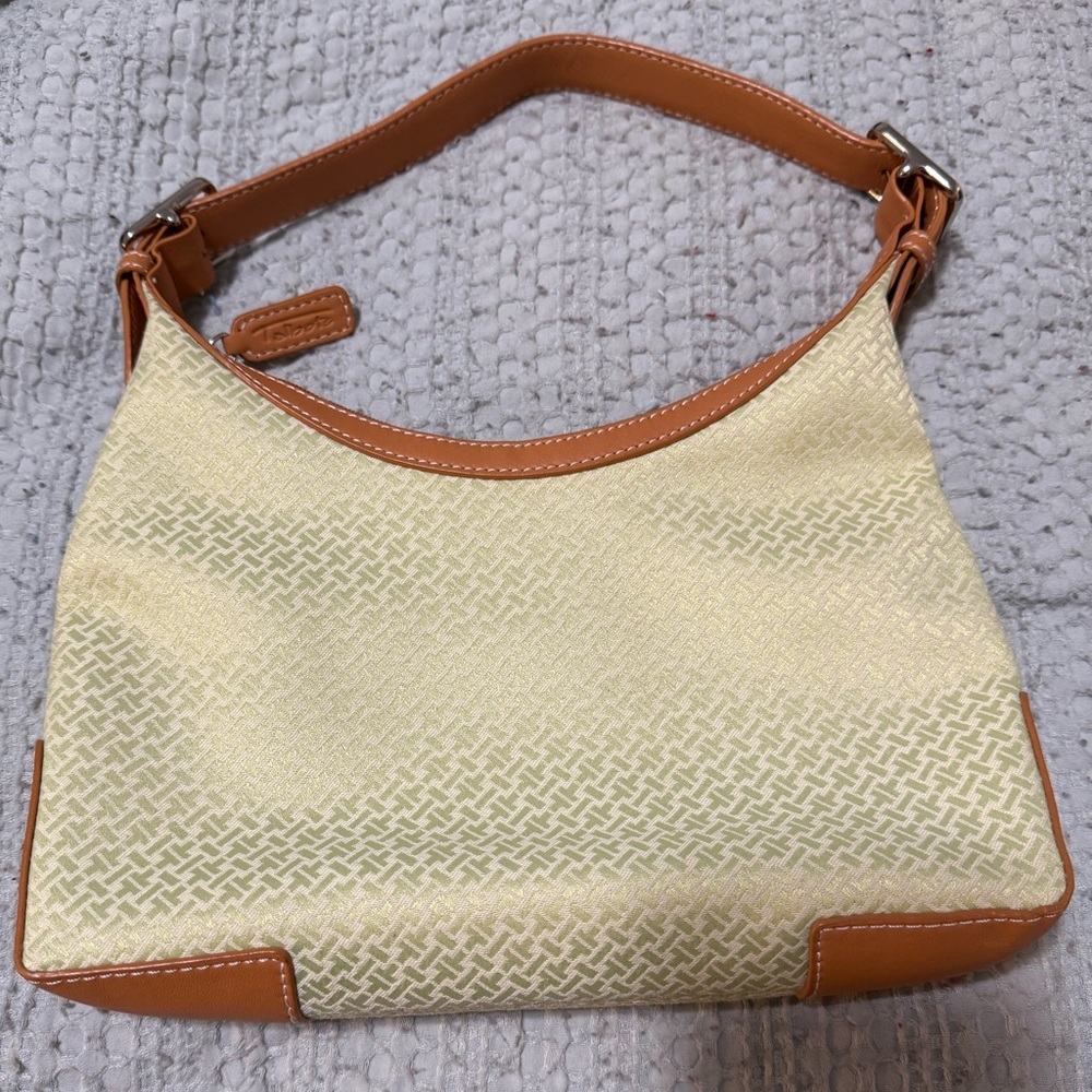 Talbots Lime Green & Tan Leather Patterned Shoulder Bag